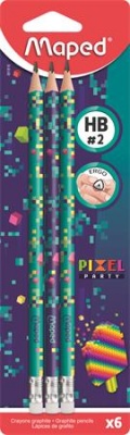 Grafitceruza radírral, HB, háromszögletű, MAPED "Pixel Party", 6 darab