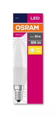 LED izzó, E14, gyertya, B38, 7W, 806lm, 2700K (MF), OSRAM "Value"